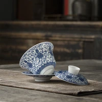 ceramic whiteware tea set blue pattern cover bowl sweet ceramic whiteware full color three force bowl rock tea tea bowl gaiwan