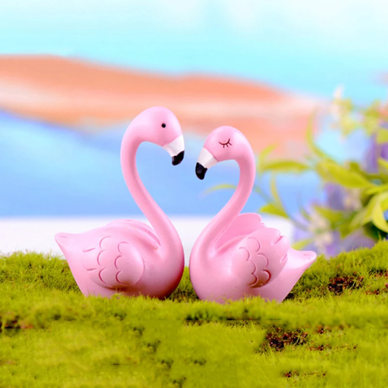 Миниатюрные куклы-фламинго 2 шт. животные из смолы ремесла сказка украшение сада
