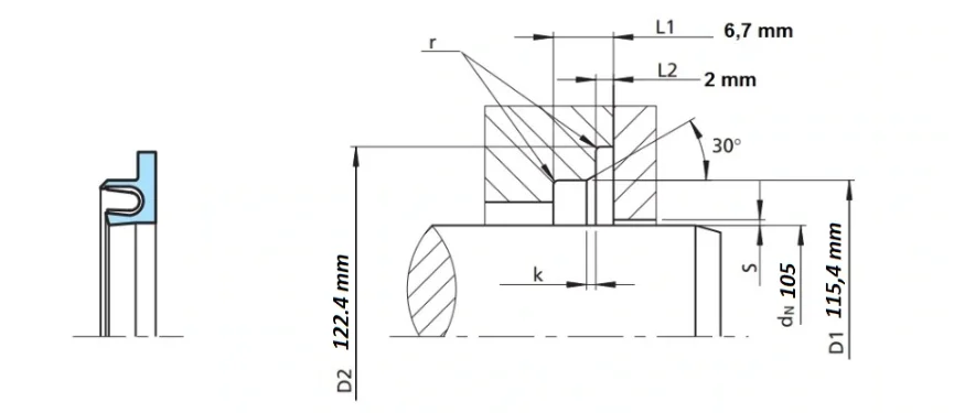 105x122 4x6 7 Aa 16 ПТФЭ пружинное уплотнение + заполняющий графитовый сепаратор