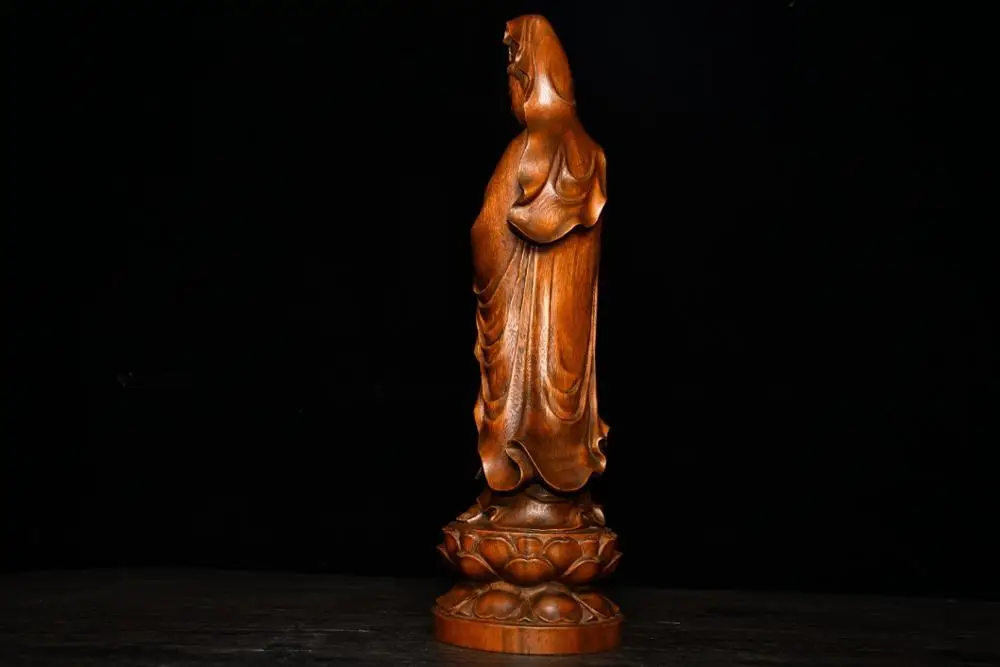 

14" China Lucky Seikos Boxwood Guanyin Bodhisattva Statue Rosary bodhisattva statue Avalokitesvara