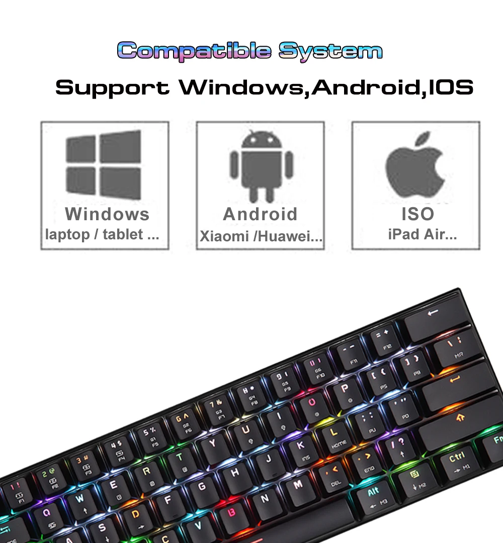 Motospeed CK62 USB Проводная/Bluetooth Двухрежимная игровая механическая клавиатура 61 клавиша RGB светодиодный подсветка для ПК компьютера геймера
