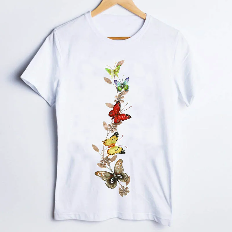 

Tees for Women Cartoon Watercolor Butterfly 90s Flower Short Sleeve Fashion Ladies Clothes Lady Tops Clothing Female T T-Shirt