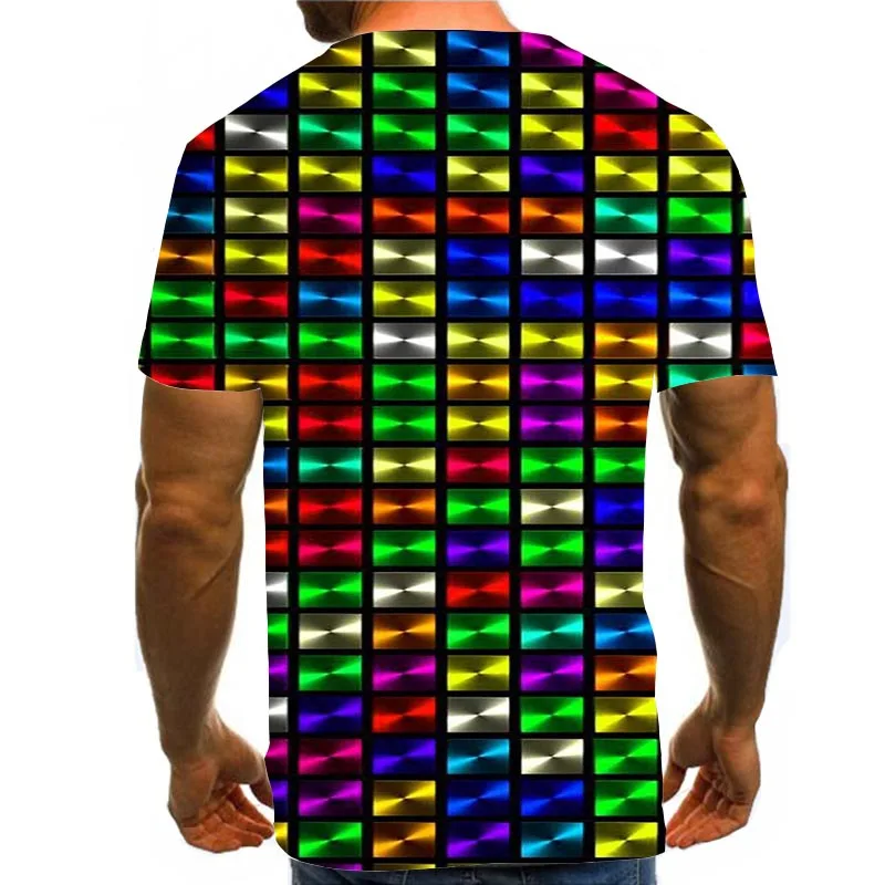 

Men Graphic T Shirts 3D Print Shirt Round Neck Summer Short Art Tops Color Block Tees Rainbow