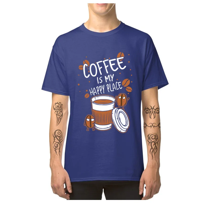 Мужская футболка Geek Coffee Is My Happy Place футболки для напитков 100% хлопок с принтом
