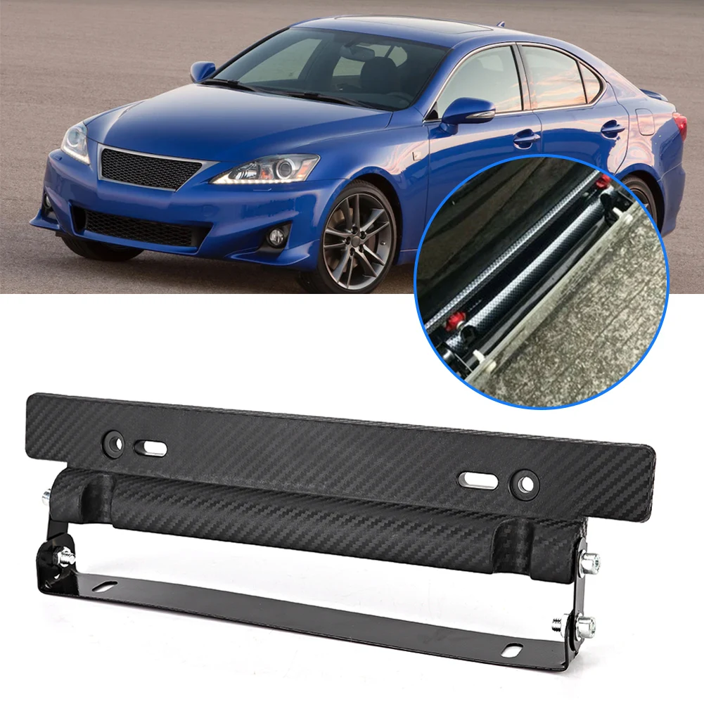 

Front Rear Adjustable Carbon Fiber Texture License Plate Frame US Style With Mounting Holes For The Most Standard License Plates