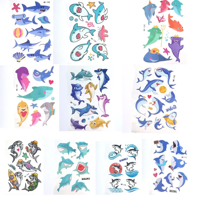 Временная татуировка мультфильм Акула дети наклейки водонепроницаемые