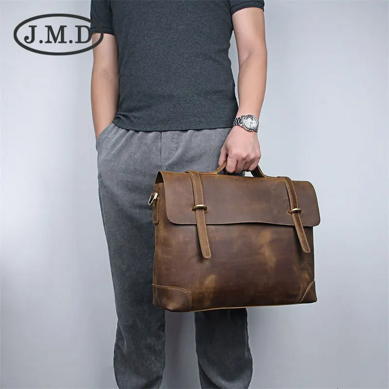 

J.M.D Bag for documents Men's Bag Vintage Full Grain Leather Briefcase Handbag Fashion Messenger Bag Shoulder Portfolio Satchel