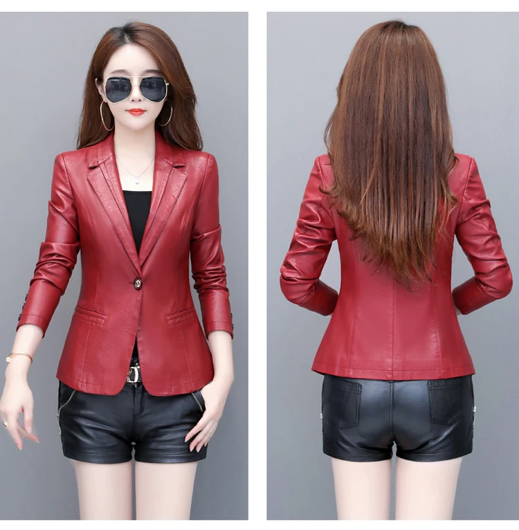 Top women clothing Elegant women blazer Leather jacket Womens short coat Korean style jackets autumn Leather coats Free shipping