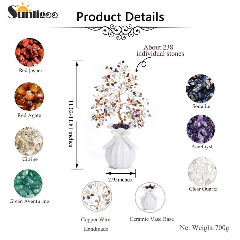 Сувенирное дерево Sunligoo украшения по фэн шуй мини драгоценный камень бонсай