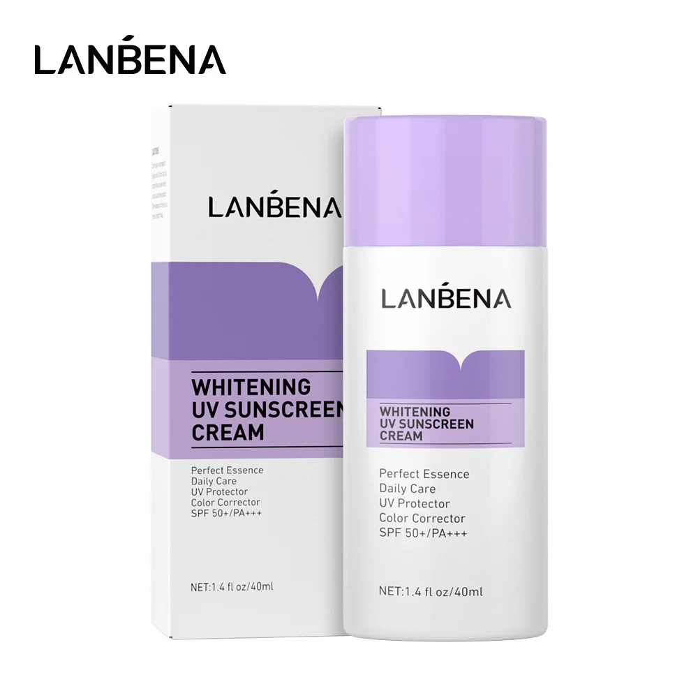 Отбеливающий солнцезащитный крем LANBENA SPF50 + фиолетовый для лица лосьон с
