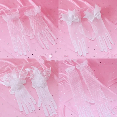 

Cute Lolita Gloves Kawaii Lace Bowknot Flower Luxuriant Elegant Weeding Party Hand Cuff Vintage Princess Cosplay Costume