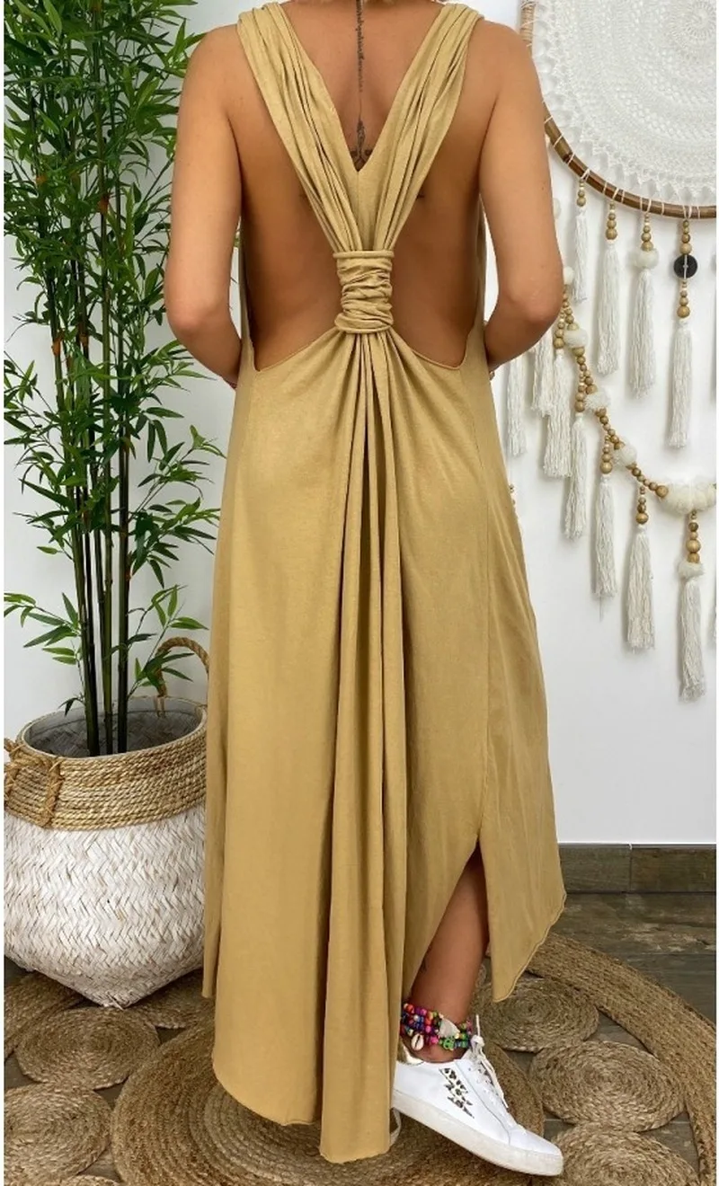 

Summer Women Jumpsuits Plus Size Sleeveles Backless Knotted Jumpsuit Dungarees Floral Print Imitation Cotton Wide Leg Bodysuit