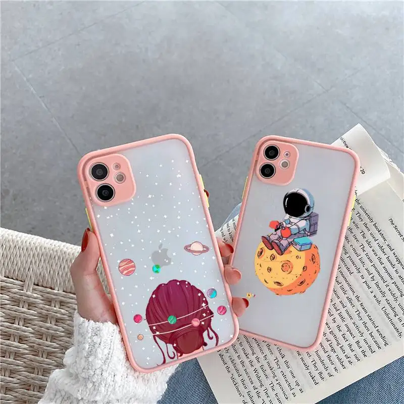

astronaut design space star Phone Case matte transparent For iphone 7 8 11 12 plus mini x xs xr pro max cover