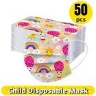 Детские маски с мультяшным принтом, 50 шт., защитные 3-слойные дышащие Смешанные маски для лица