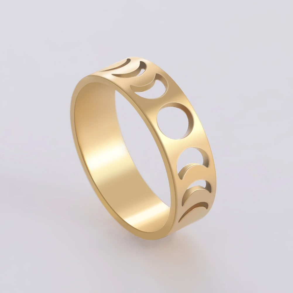 Teamer Moon Ring for Women Full Crescent Stainless Steel Finger Rings Vintage Wedding Band Astronomy Golden Jewelry Gift | Украшения и