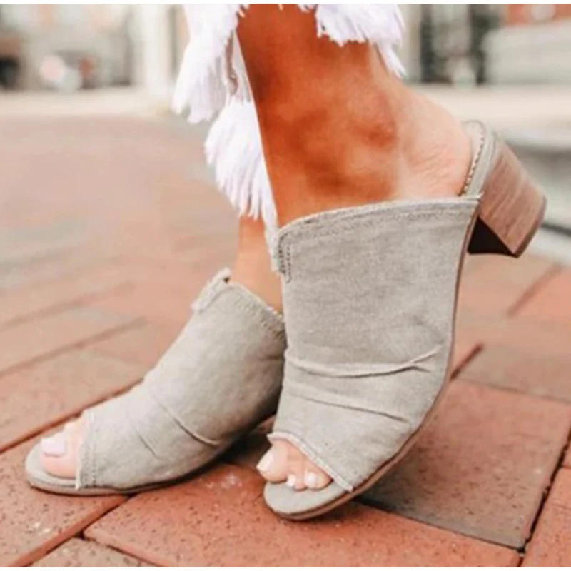 

Ladies Farbic Leopard Thick High Heels Comfort Shoes Woman Casual Female Slides Slipper Dropshipping Women's Summer Slippers