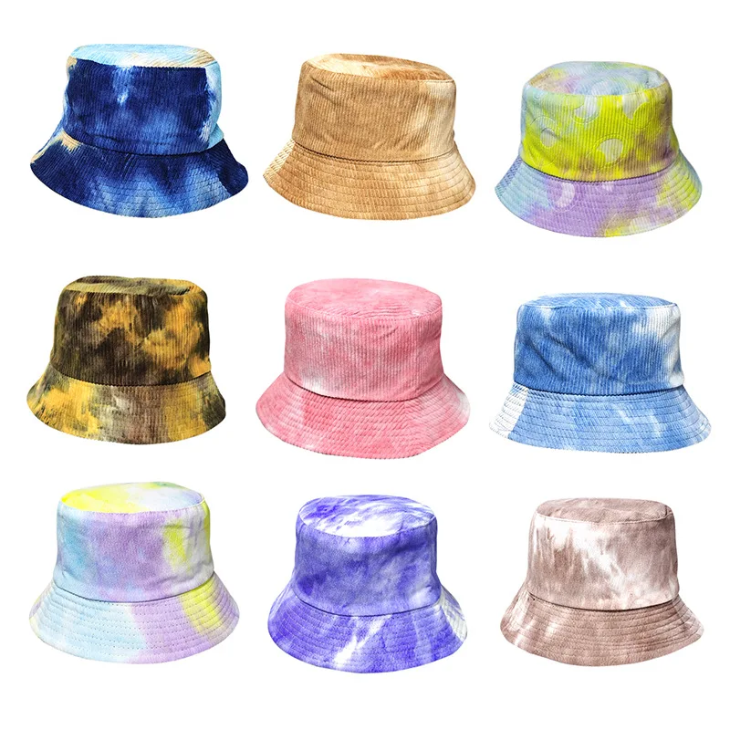 

2020 Corduroy Winter Bucket Hat For Women Girl Tie Dye Soft Warm Fishing Cap Outdoor Vacation Hat Cap Lady Caps