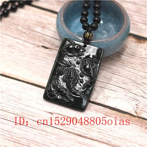 Природный Черный Зеленый китайский нефрит Карп Лотос ожерельлье из бисера