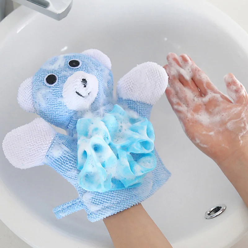 Bath Gloves Soft Not Hurt Skin Cartoon Animal Baby Bath Flower For Body Wisp Dry Brush Exfoliation Cleaning Accessories