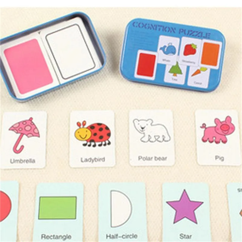 

32 Cards Infant And Toddler Tear-proof Early Learning Toys Children Literacy Cognitive Cards Tin Box Puzzle Safe Simple Cards