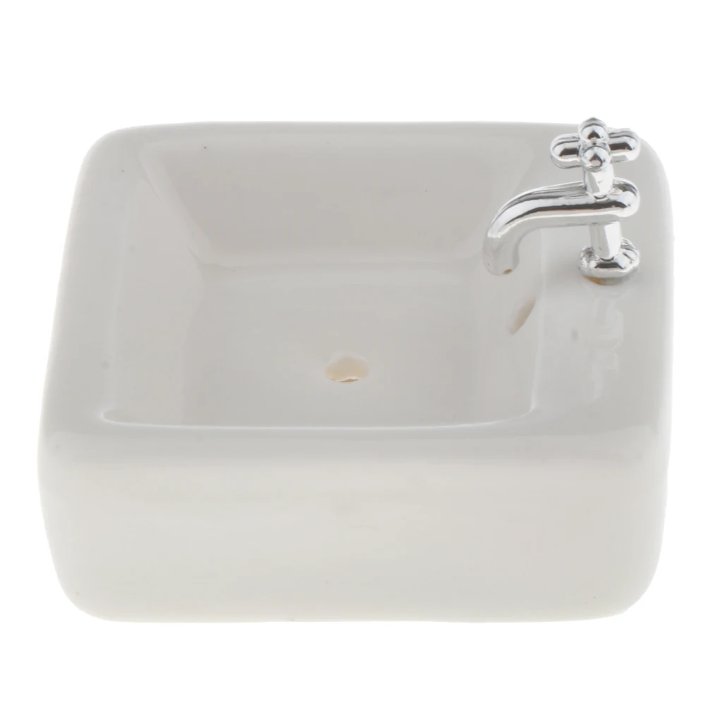 

1/12 Scale Miniature Square Ceramic Wash Basin Simulation for Dollhouse Bathroom