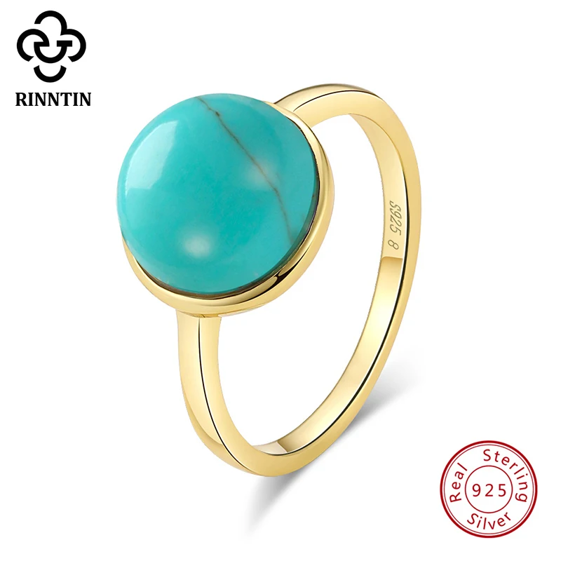 Rinntin 925 Серебряное кольцо для женщин Lapis золотого цвета женские обручальные