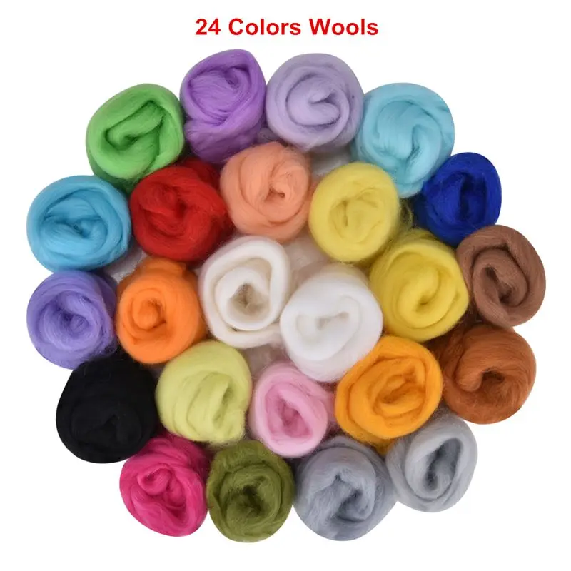 24 Colors Wool Ручная работа, 7 цветов, шерсть для валяния, пряжа из натурального волокна, ровинг, Шерсть-ровинг, наборы игл, набор для валяния, Войлок из шерсти, сделай сам, ремесло - Цвет: 24 Colors Wool
