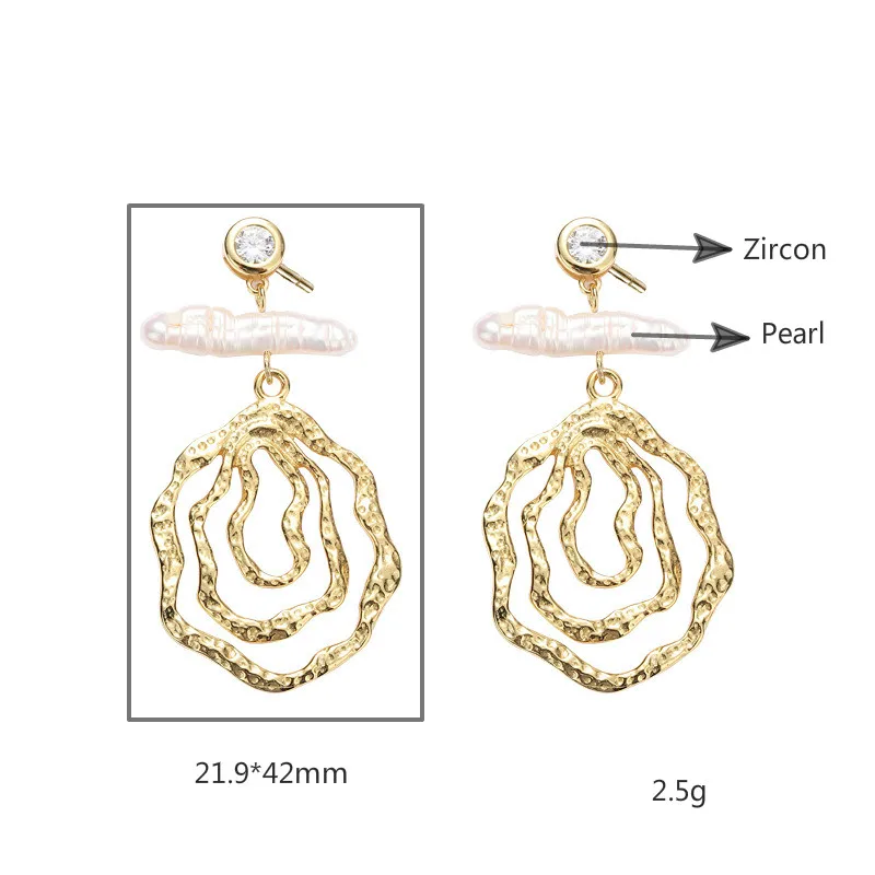 

Irregular Pearl Drop Earrings For Women 18k gold Real 925 Sterling Silver Fine Jewelry Cubic Zirconia Earings Fashion Jewelry