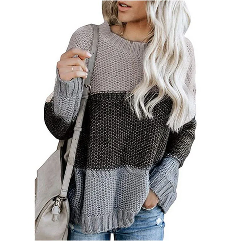 Winter Women sweater Jumpers Autumn Pullovers Patchwork crop sweaters Knitted Sweaters femme oversize vintage striped | Женская одежда
