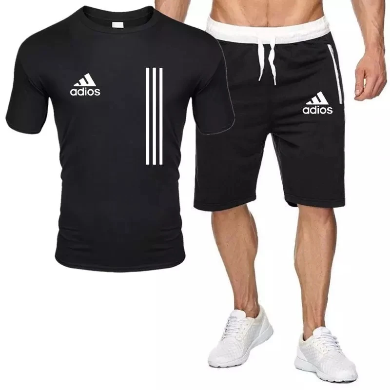 

2021Summer New Fashion Trend Men's Suit Personalized Fashion Printing Sports Short-Sleeved T-Shirt + Sports Casual Short Suit