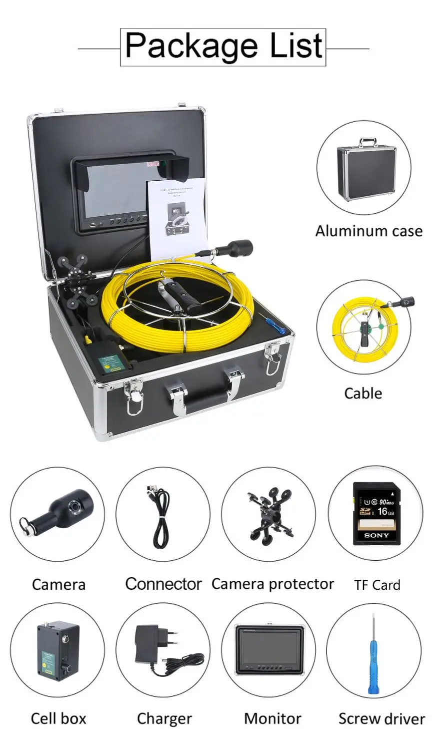 

9inch DVR 50M 1080P HD Dual Camera Lens Drain Sewer Pipeline Industrial Endoscope Pipe Inspection Video Camera