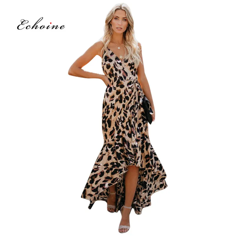 Женские вечерние платья без рукавов Echoine леопардовое платье на тонких бретелях с