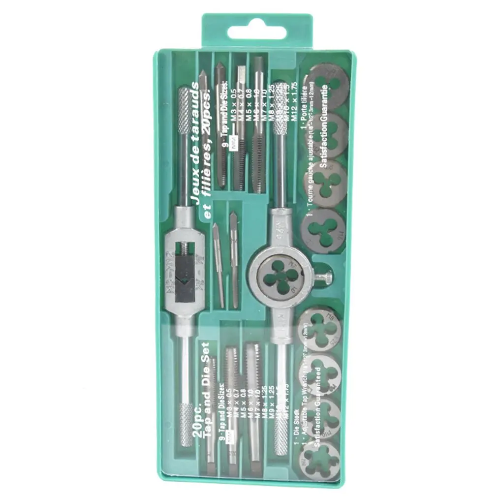 

20pcs Multifunctional Tap Dies Adjustable Metric Carbon Steel Hand Screw Taps Set Holder Thread Gauge Wrench Tool For Car Repair