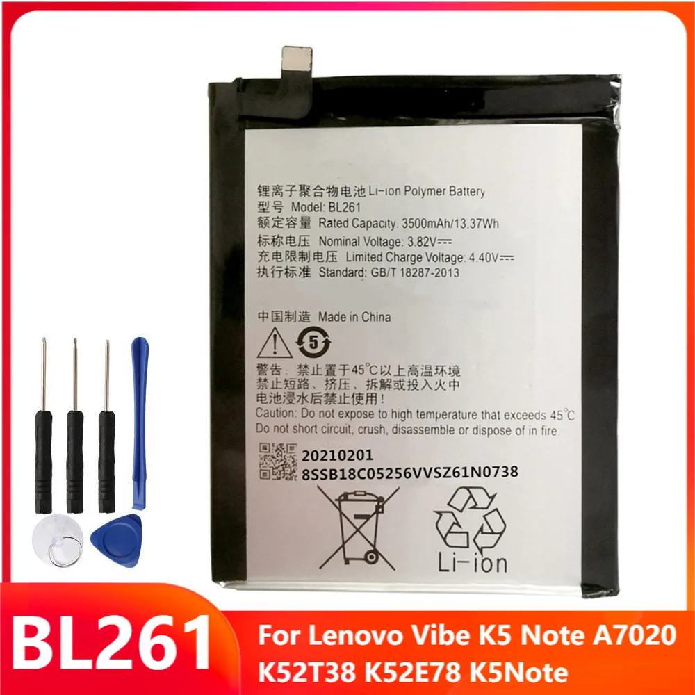 

Original Replacement Phone Battery BL261 For Lenovo Vibe K5 Note A7020 K52T38 K52E78 K5Note Rechargable Batteries 3500mAh