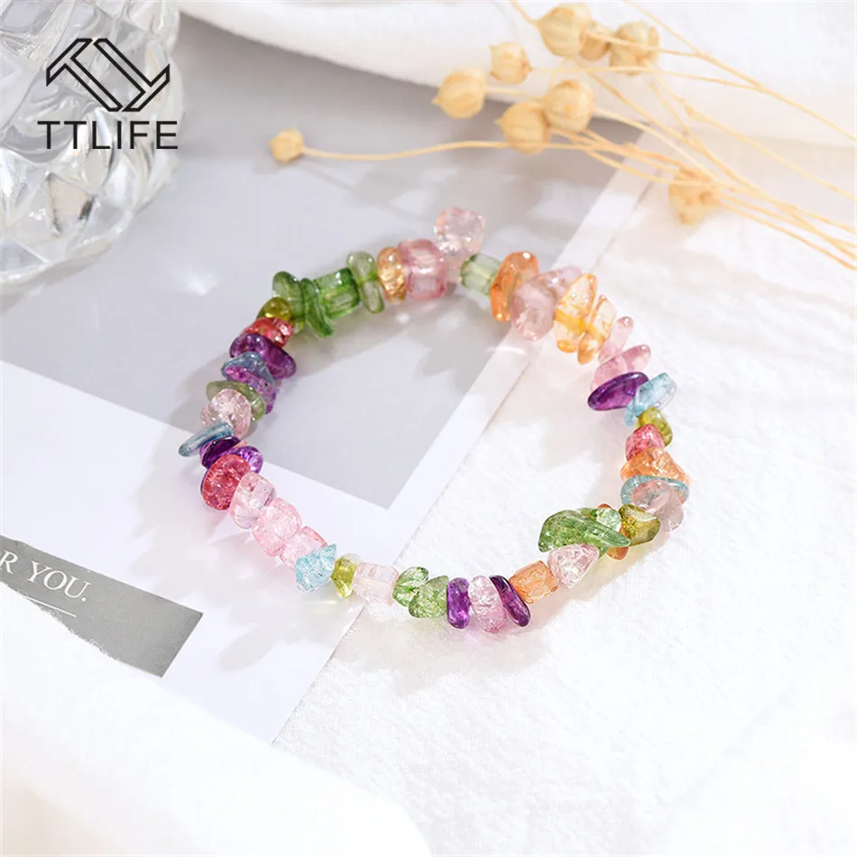TTLIFE Lucky 7 Чакра нерегулярный натуральный камень Радужный Браслет эластичный