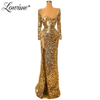 sequins middle east arabic evening dress long sleeves formal dresses plus size wedding party gown 2020 mermaid prom dress custom