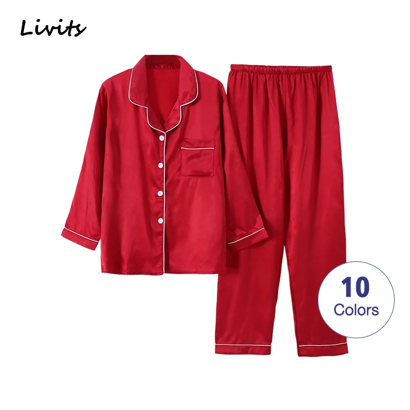 Комплект пижамный женский атласный одежда для сна нижнее белье с длинным рукавом