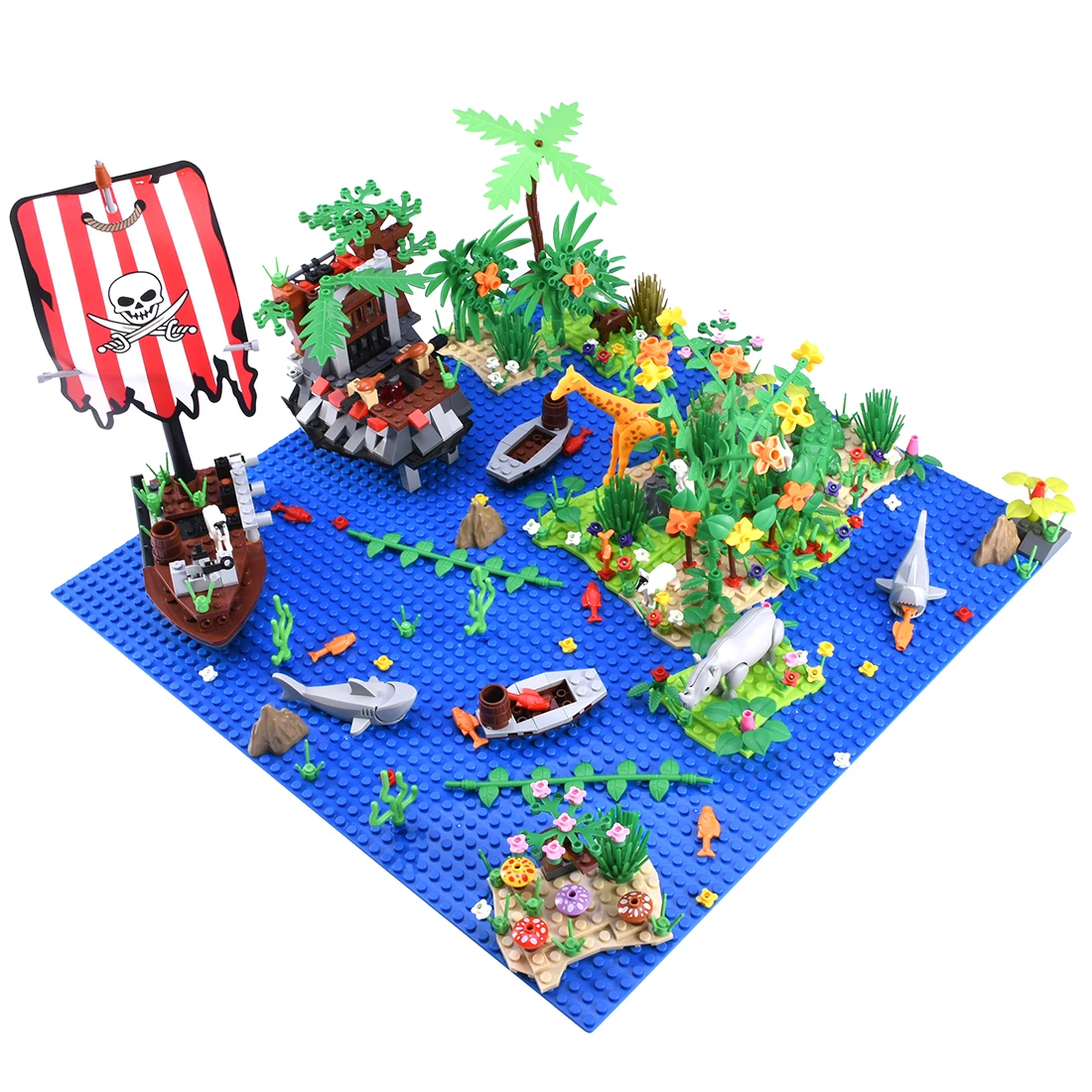 

Tropical Rainforest Pirate Bay Island Scene DIY Small Particle Building Blocks Kit Stem Toy With 50x50 Baseplate For Kids Gift