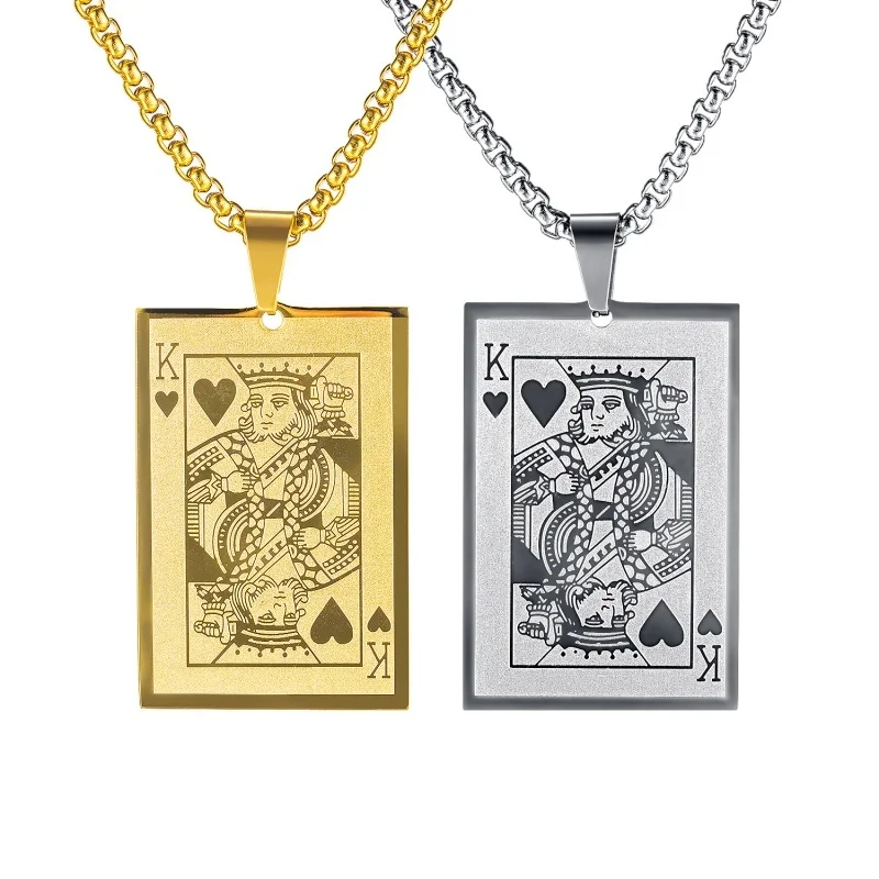 

Poker Necklace Jewelry Men's Popular Gold and Silver Square Pendant Accessories