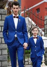 Costume père et fils bleu pour Hommes, ensemble de smoking de mariage 2 pièces Blazer + pantalon pour Cocktail, Costumes de marié sur mesure  (3)