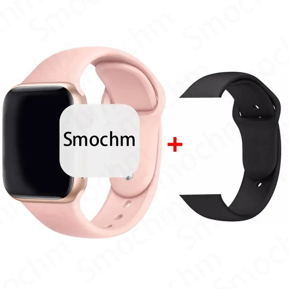 Smochm IWO 8 Plus DIY новые умные часы Bluetooth 1:1 Series 4 Беспроводное зарядное устройство MTK2502 обновлено для Apple Watch iPhone Android - Цвет: RoseG Black Silicon