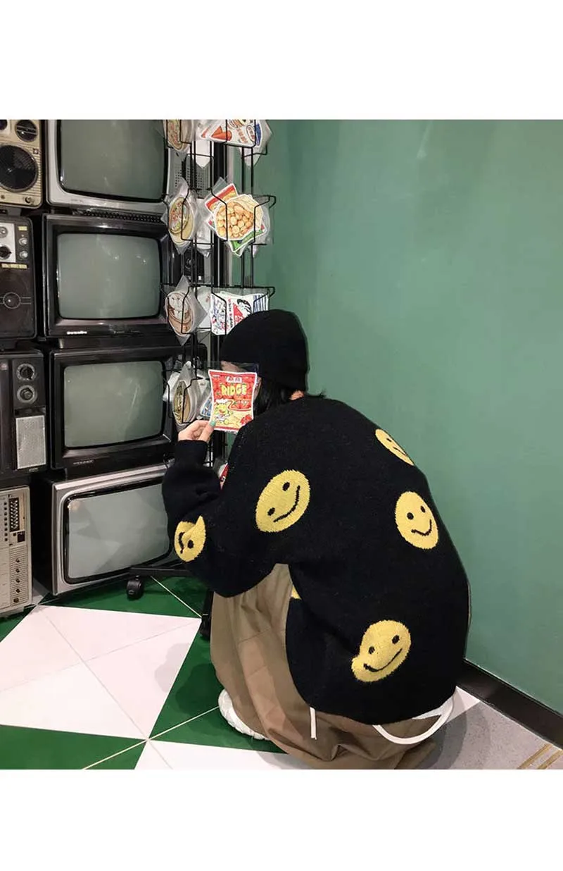 NiceMix пуловер с круглым вырезом и рисунком смайлика для женщин, свитер размера плюс, свободный модный трикотаж, осенний зимний свитер+ юбка, комплект