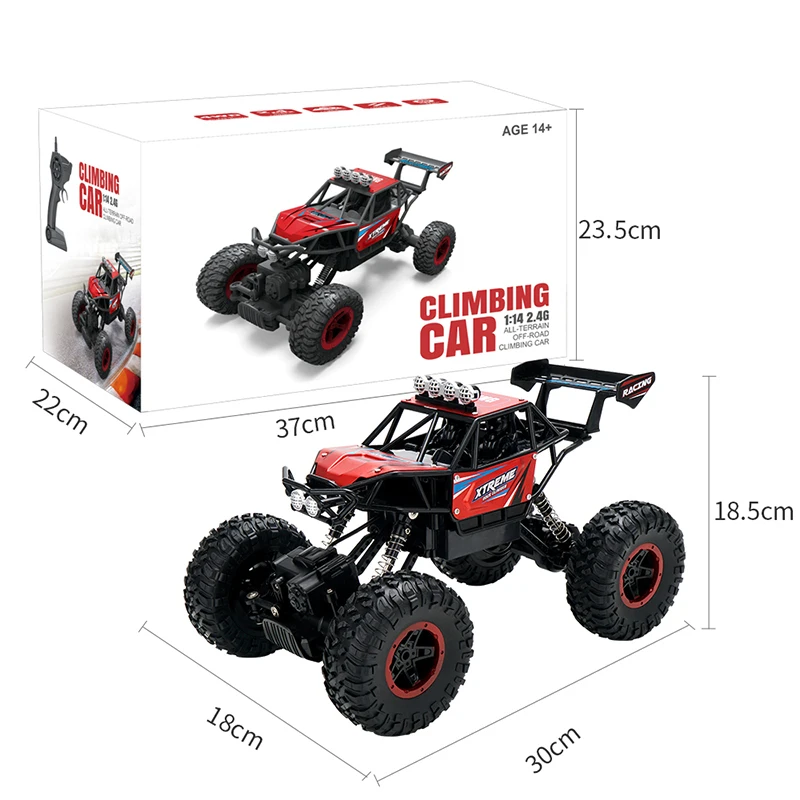 

1/14 RC Car 4WD Off-Road Crawler Climb Alloy LED Light Remote Control Vehicle Machine Electric RTR Model Toy for Kids Boys Q112