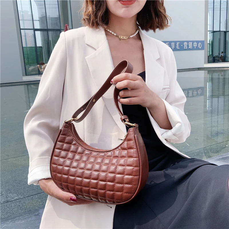 

Половинчатая сумочка из искусственной кожи на молнии, портфель на плечо с ручками, повседневный небольшой простой дизайнерский клетчатый м...