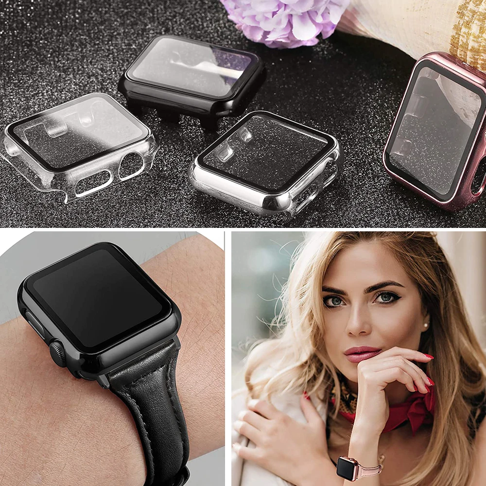 Glass+Cover For Apple Watch Case 44mm 40mm 45mm 41mm 42mm 38mm Accessories Plated bumper Protector iWatch Series 3 5 se 6  7