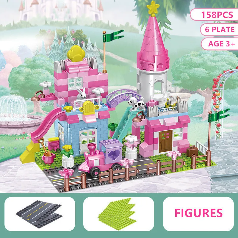Розовый Замок принцессы городской дом Фэнтезийный сад вилла наборы строительных