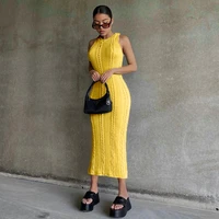 2022 new fashion spring womens sleeveless o neck knitted sweater dress women elegant bodycon crochet solid sexy dresses