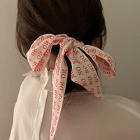 lunadolphin women skinny long scarf 100x6cm why no printed french chic red white chiffon silky tie bag ribbon headband choker