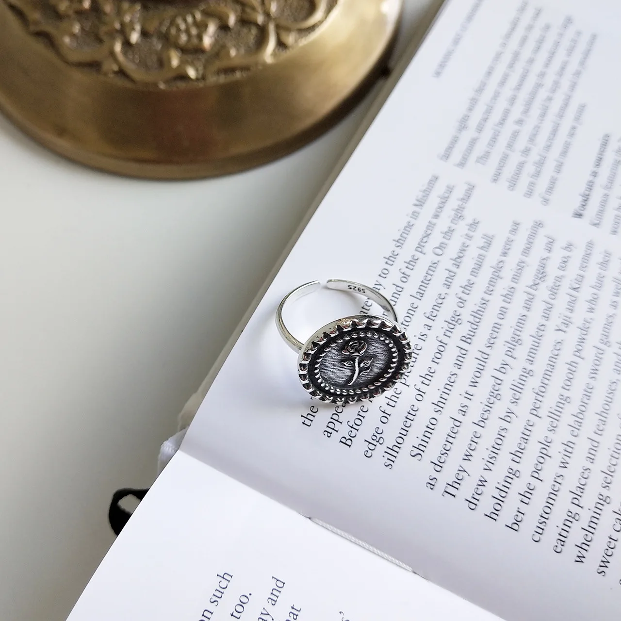 F.J4Z new arrival 100% S925 sterling silver fashion vintage women's rose carved medallion coin finger rings for party show | Украшения