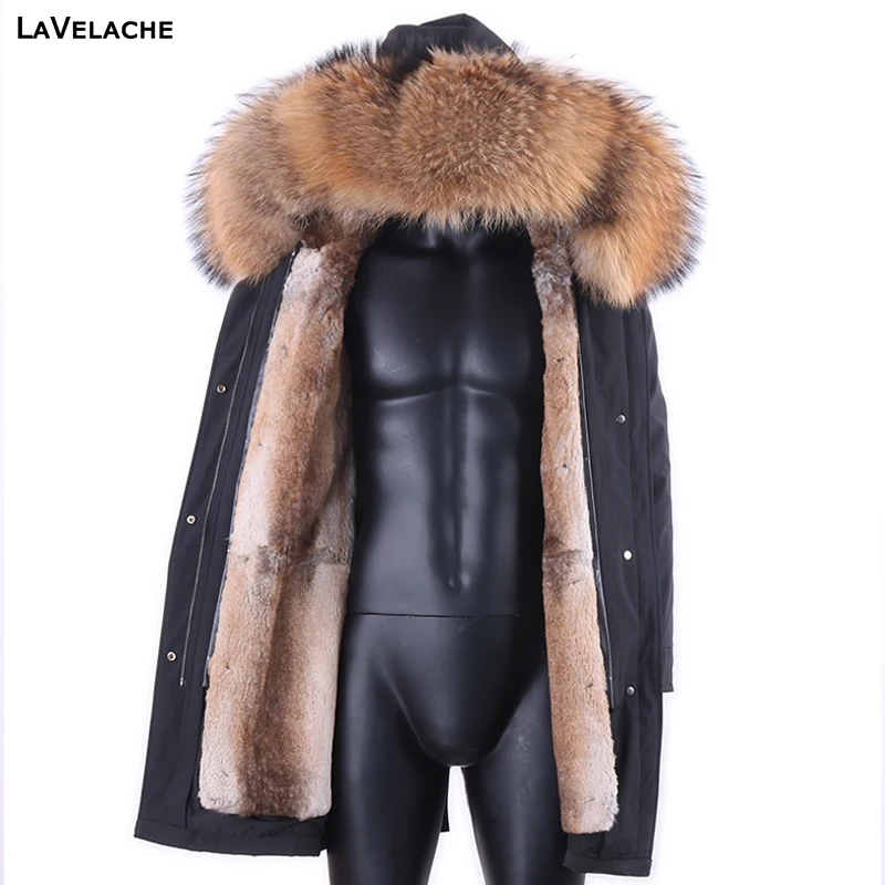 New Waterproof Men Parka Winter Jacket Long Rabbit Fur Coat Man Parkas Natural Fox Fur Collar Hooded Outerwear Streetwear